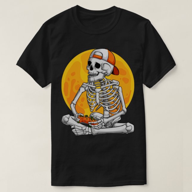T-shirt Skeleton Gamer Jeu Vidéo Garçons Jeu Halloween Co (Design devant)