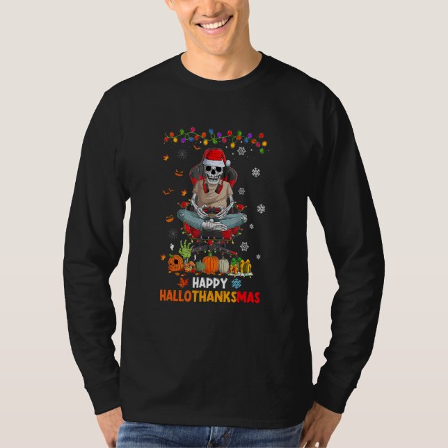 T-shirt Skeleton Gamer Video Game Happy Hallothanksmas Boy (Devant)