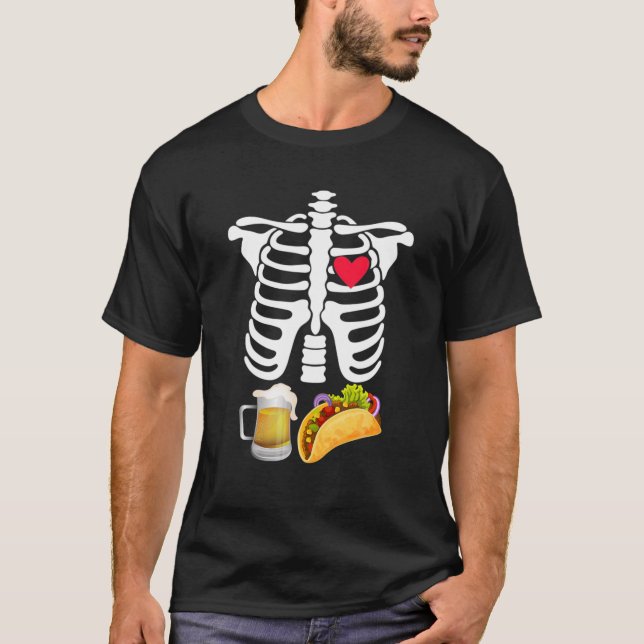 T-shirt Skeleton Grossesse Bière Tacos X Ray Halloween Coû (Devant)