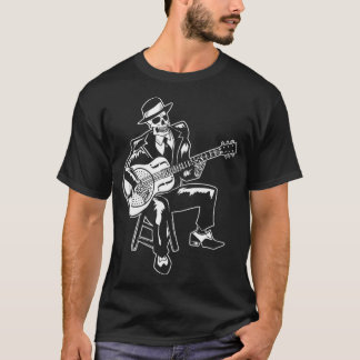 T-shirt Skeleton Guitare Player Bluesman Blues Vintage