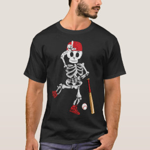 T-shirt Skeleton Halloween Drôle Skeleton Baseball Jouer