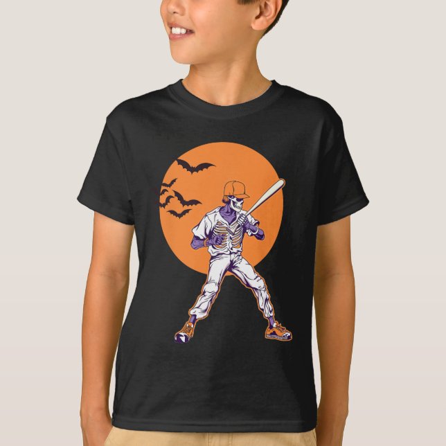T-shirt Skeleton Halloween Hommes garçons Baseball Hallowe (Devant)