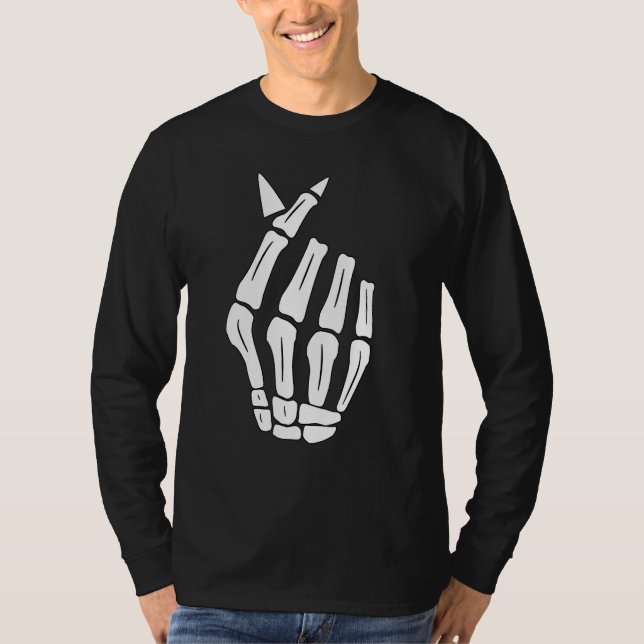 T-shirt Skeleton Hand Finger Heart Sign  Halloween (Devant)