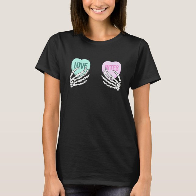 T-shirt Skeleton Hand Love Bites Heart Happy Valentines Da (Devant)