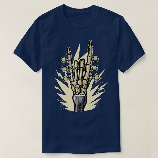 T-shirt Skeleton Hand Metal Guitarist Guitar Rock and Roll (Design devant)