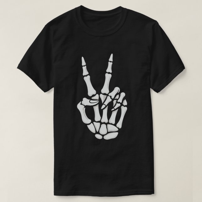 T-shirt Skeleton Hand Peace Sign Cool Halloween (Design devant)