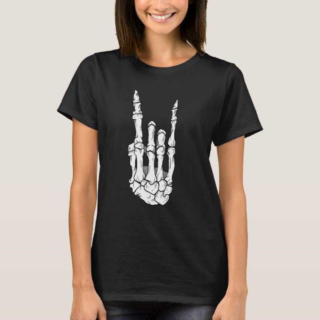 T-shirt Skeleton Hands Rock N Roll Music Heavy Rock (Devant)