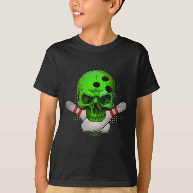 T-shirt Skeleton Head Skull Bowling Ball Et Pins Happy Ha (Devant)