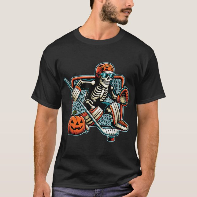 T-shirt Skeleton Hockey Goalie Halloween Costume (Devant)