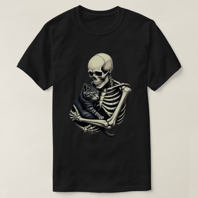 T-shirt Skeleton Hugging Cat Funny Halloween Cat Lover (Design devant)