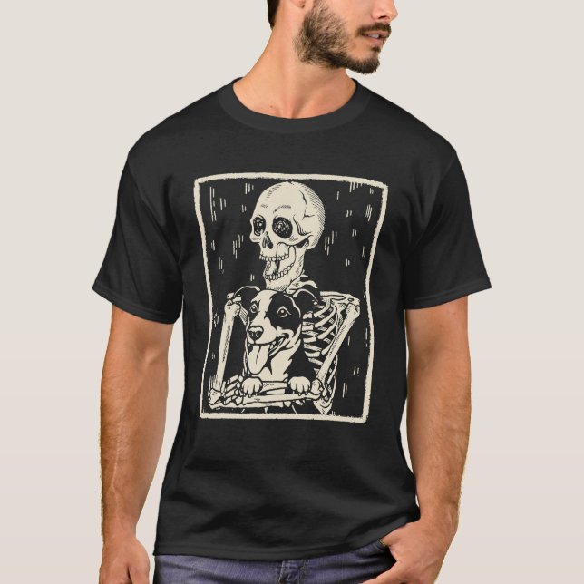 T-shirt Skeleton Hugues Jack Russell Terrier Dog Halloween (Devant)