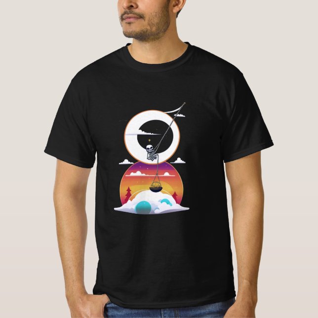 T-shirt Skeleton is swinging on a moon (Devant)