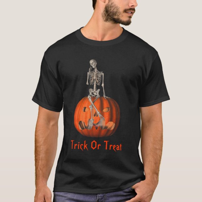 T-shirt Skeleton Jack-o'-lantern Halloween (Devant)