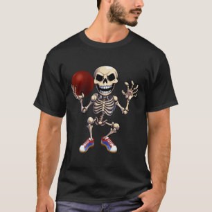 T-shirt Skeleton Jouer Bowling Funny Halloween Skull Kid