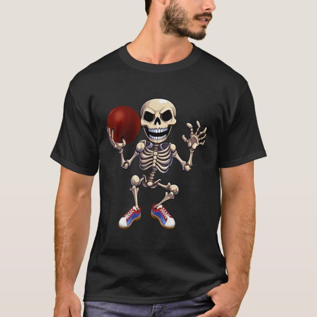 T-shirt Skeleton Jouer Bowling Funny Halloween Skull Kid (Devant)