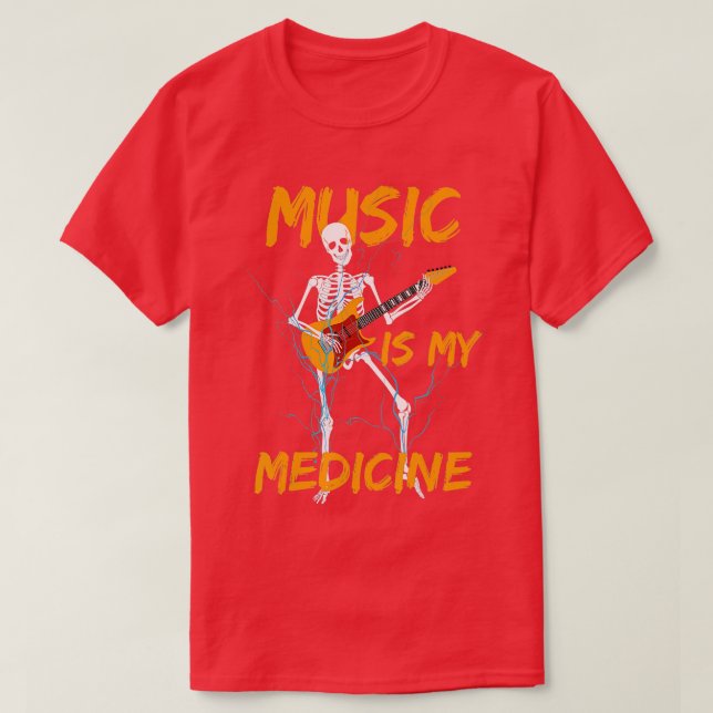 T-shirt Skeleton Jouer Guitare Musique Amour Drôle Cadeau (Design devant)