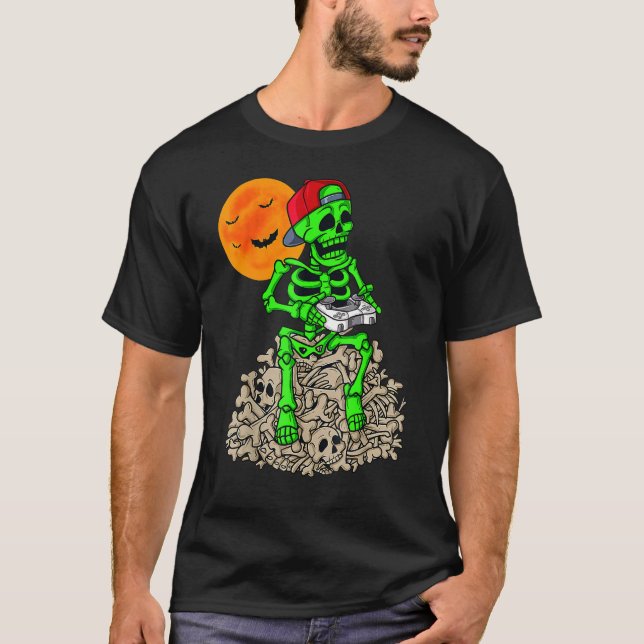 T-shirt Skeleton Jouer Jeux Sur Bones Gameboy Crâne Pompe (Devant)