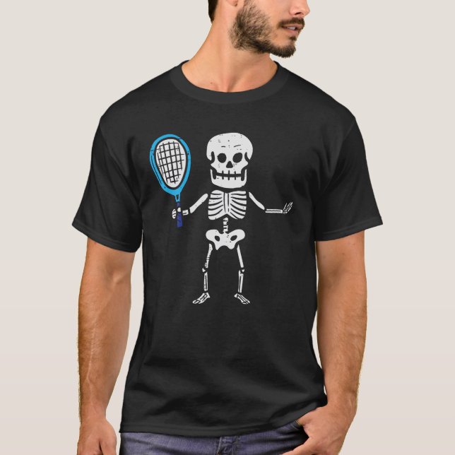 T-shirt Skeleton Jouer Tennis Drôle Costume Halloween (Devant)