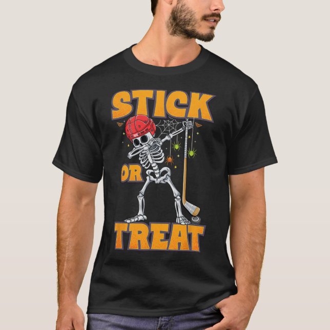 T-shirt Skeleton Joueur de hockey sur glace Halloween Cost (Devant)