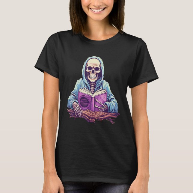 T-shirt Skeleton Lecture Livre Pastel Goth Librairie de li (Devant)