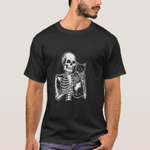 T-shirt Skeleton Main Jouer Chat Drôle Costume Halloween