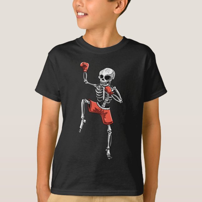 T-shirt Skeleton Muay Thai Halloween Kickboxing Mixed mart (Devant)