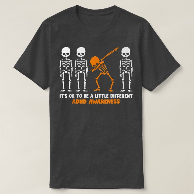T-shirt Skeleton Orange Ribbon TDAH Sensibilisation Hallow (Design devant)