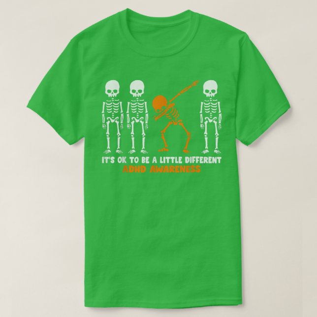 T-shirt Skeleton Orange Ribbon TDAH Sensibilisation Hallow (Design devant)