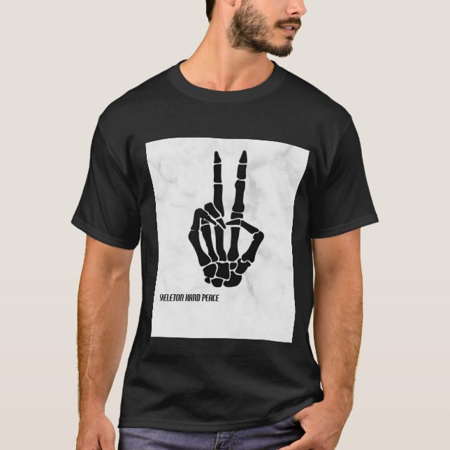 T-SHIRT SKELETON PAIX À LA MAIN (Devant)