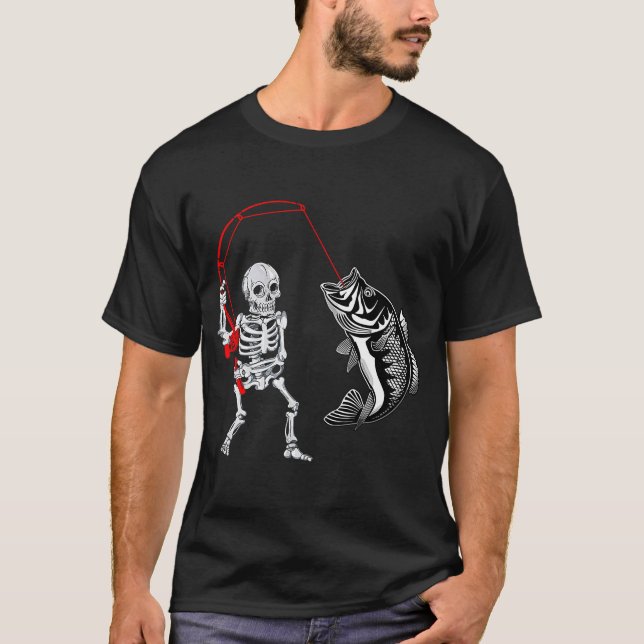T-shirt Skeleton Pêcheur de basse Halloween (Devant)