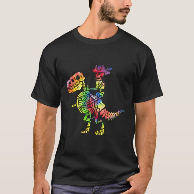 T-shirt Skeleton Pirate T Rex Dinosaur Tie Dye Halloween C (Devant)