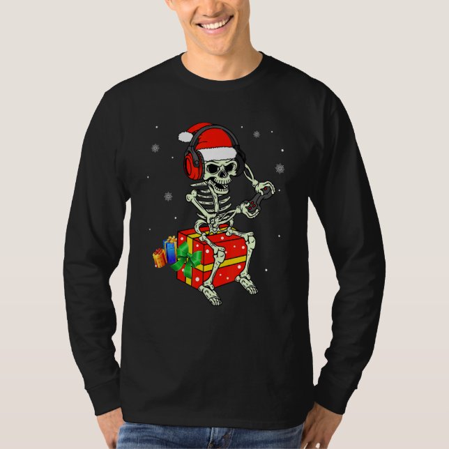 T-shirt Skeleton Playing Game Christmas Pajaman For Men Bo (Devant)