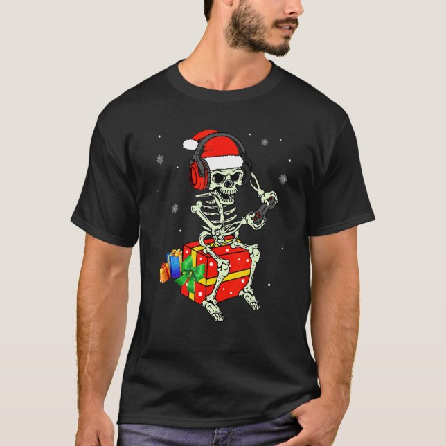 T-shirt Skeleton Playing Game Christmas Pajaman For Men Bo (Devant)