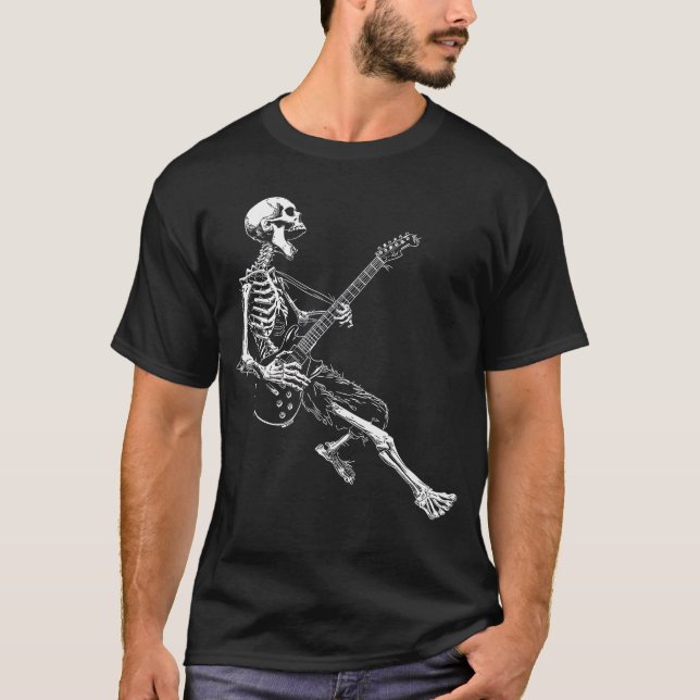T-shirt Skeleton playing Guitar Rock And Roll Rock On men  (Devant)