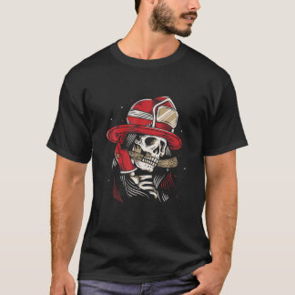 T-shirt Skeleton Pompier Lazy Costume Halloween Crâne