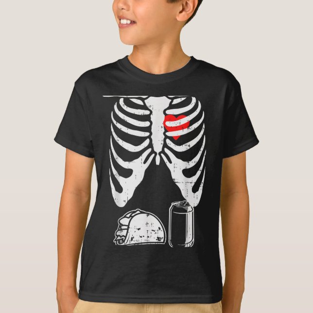 T-shirt Skeleton Pregnancy Taco Beer Xray Halloween Soon D (Devant)