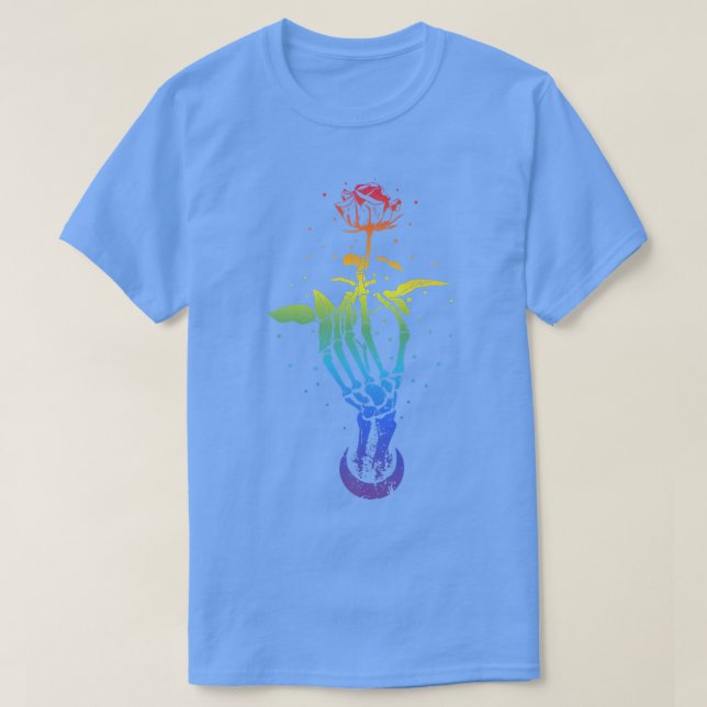 T-shirt Skeleton Rainbow Moon Rose Witchcraft Tattoo Tarot (Design devant)
