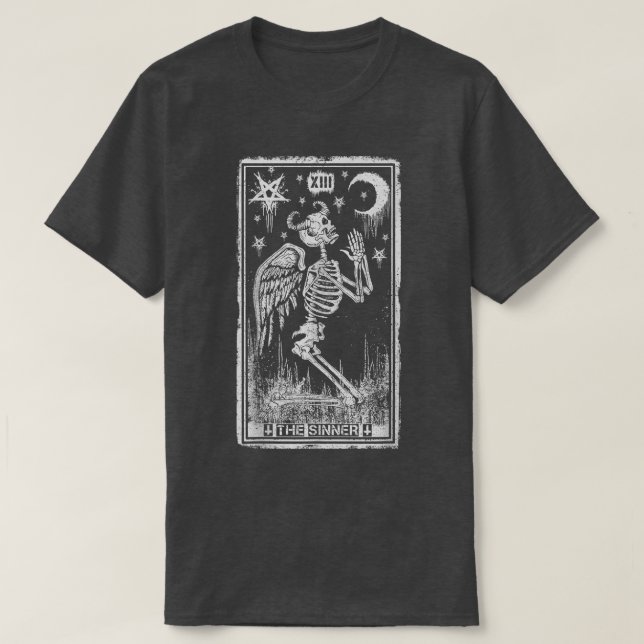 T-shirt Skeleton Rétro Kneeling Sinner Tarot Card Wicc (Design devant)