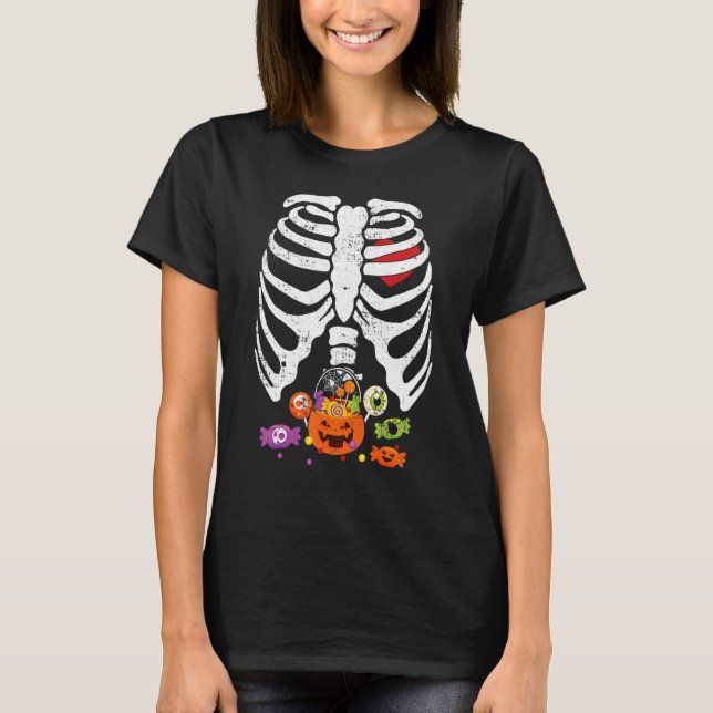 T-shirt Skeleton Rib Cage Candy Drôle Halloween Facile Cos (Devant)