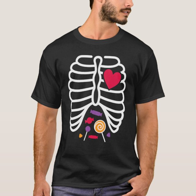 T-shirt Skeleton Rib Cage Coeur X Ray Candy Halloween Tod (Devant)