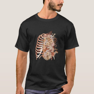 T-shirt Skeleton Rib Cage Fleurs Retro X Ray Ribcage