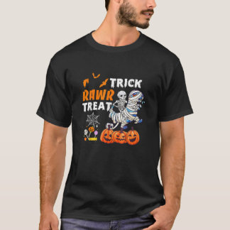 T-shirt Skeleton Riding Dinosaur Rex Trick Rawr Treat Hall