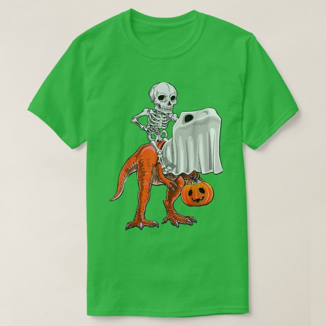 T-shirt Skeleton Riding Dinosaur T re Halloween Funn (Design devant)
