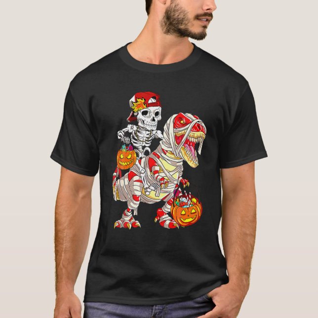 T-shirt Skeleton Riding maman Dinosaur T - Rex Halloween (Devant)