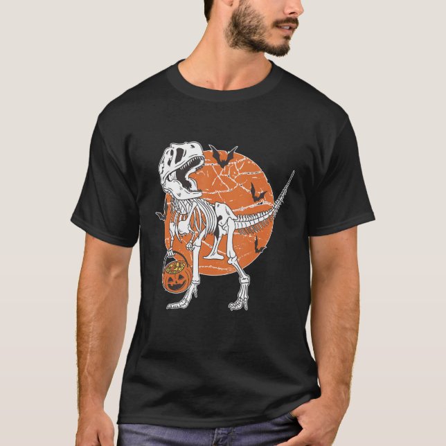 T-shirt Skeleton Riding Mummy Dinosaur rex Halloween  Pump (Devant)