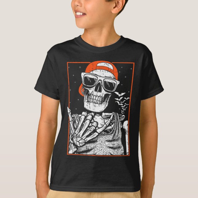 T-shirt Skeleton Rocker Halloween Costume Musique Cool (Devant)