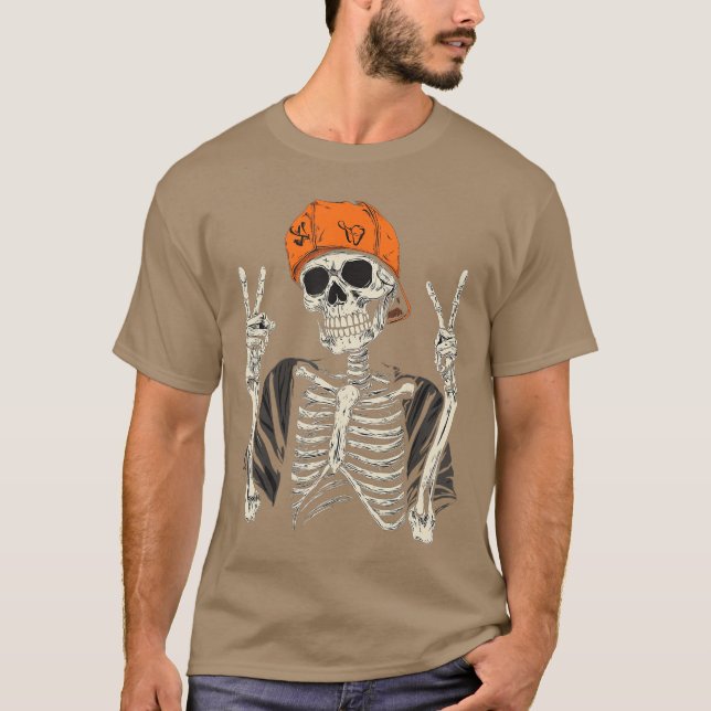 T-shirt Skeleton Rocker Hat Skater Cool Punk Rock Hallowee (Devant)