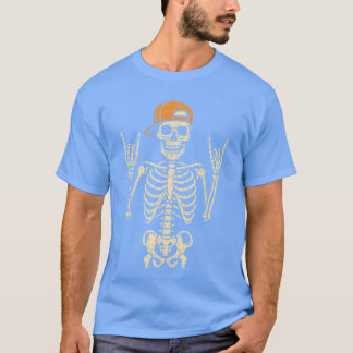 T-shirt Skeleton Rocker Rock On Hand Sign Punk Rock Roll H