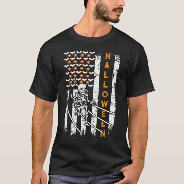 T-shirt Skeleton Runner Halloween Runner US flag (Devant)