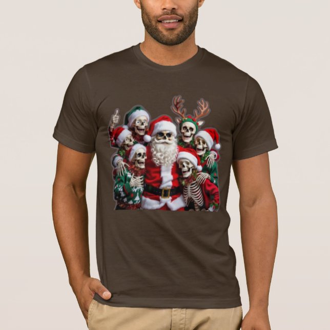 T-shirt Skeleton Santa Christmas Group Photo – Festive 3D  (Devant)